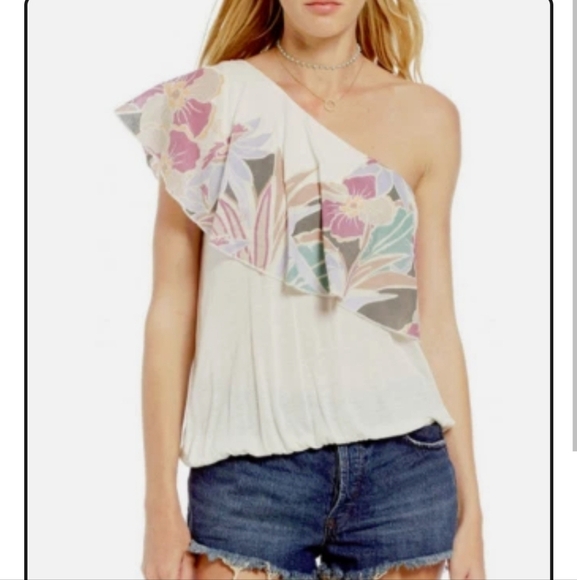 Free People Tops - NWT Free People Annka One‎ Shoulder Floral Bubble Blouse, Size L
